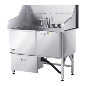 304 Stainless Steel Dog Washing Station, 50 Inch Pet Grooming Tub with Non-Slip Low-Slope Ramp, Storage Drawer, Hot & Cold Faucet